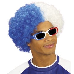 Feestbazaar Pruik krullen blauw/wit