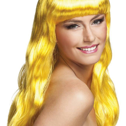 Feestbazaar Pruik lang haar chique geel
