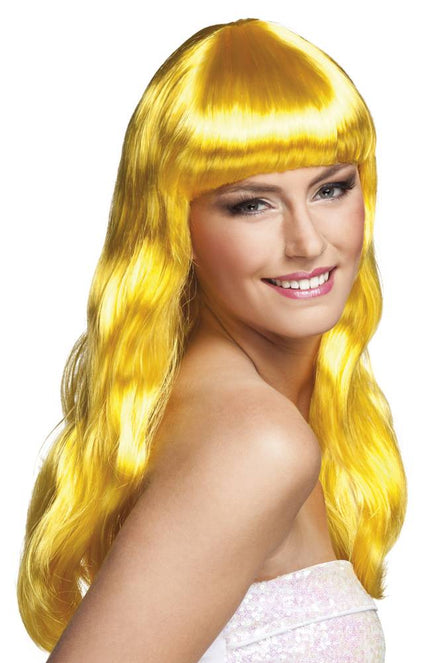 Feestbazaar Pruik lang haar chique geel