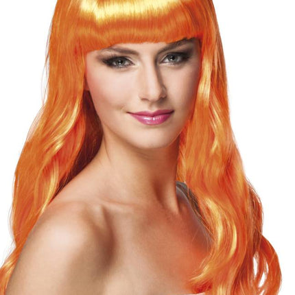 Feestbazaar Pruik lang haar oranje
