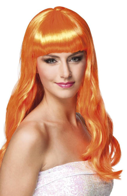 Feestbazaar Pruik lang haar oranje