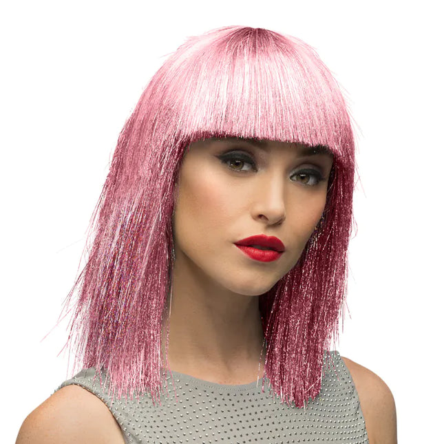 Feestbazaar Pruik Lange Bobline Crazy Roze
