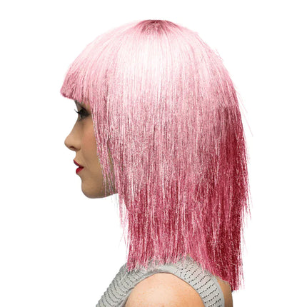Feestbazaar Pruik Lange Bobline Crazy Roze