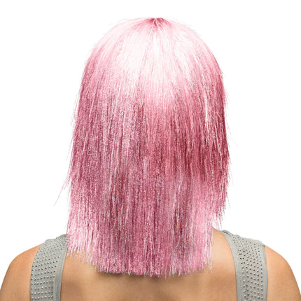 Feestbazaar Pruik Lange Bobline Crazy Roze
