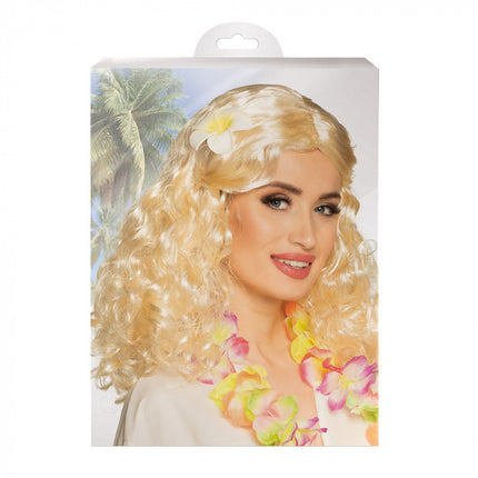 Feestbazaar Pruik Leilani blond met bloem