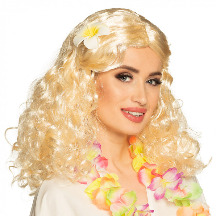 Feestbazaar Pruik Leilani blond met bloem