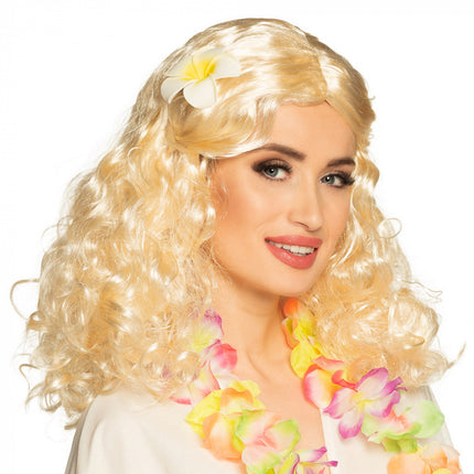 Feestbazaar Pruik Leilani blond met bloem