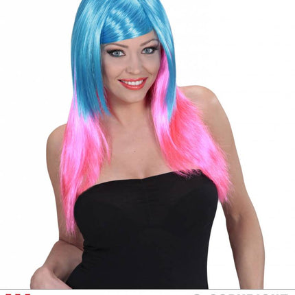 Feestbazaar Pruik meerkleurig blauw/roze