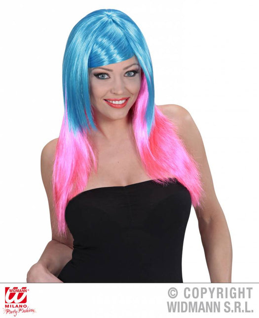 Feestbazaar Pruik meerkleurig blauw/roze