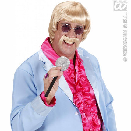 Feestbazaar Pruik met snor en bril 60's blond
