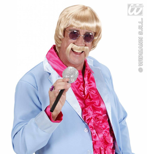 Feestbazaar Pruik met snor en bril 60's blond