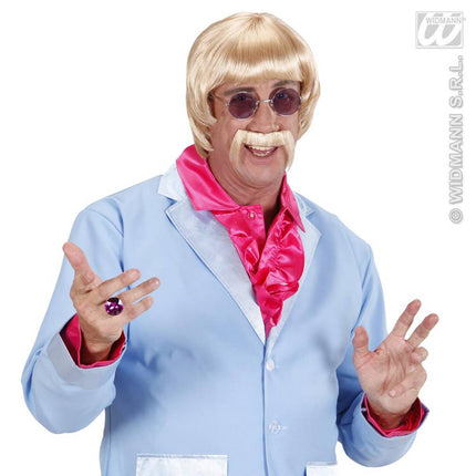 Feestbazaar Pruik met snor en bril 60's blond