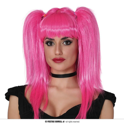 Feestbazaar Pruik Met Staarten Pink