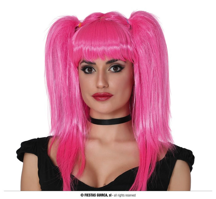 Feestbazaar Pruik Met Staarten Pink