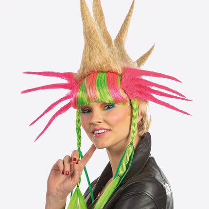 Feestbazaar Pruik Punk Crazy Rainbow
