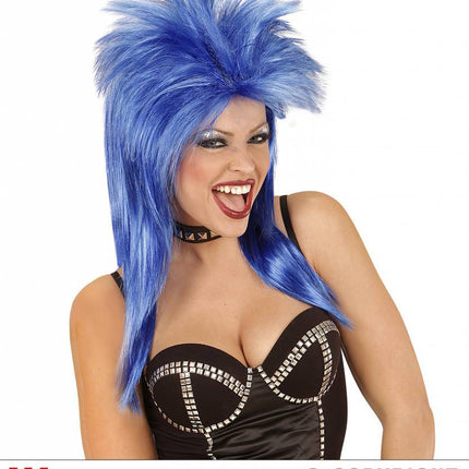Feestbazaar Pruik Rockster blauw