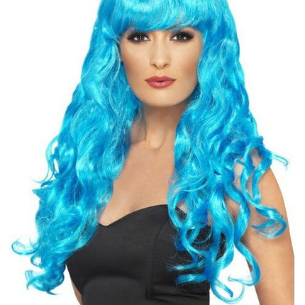 Feestbazaar Pruik Siren lang haar blauw