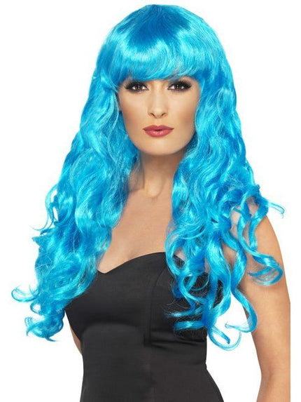Feestbazaar Pruik Siren lang haar blauw