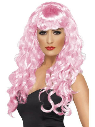 Feestbazaar Pruik Siren lang haar pink