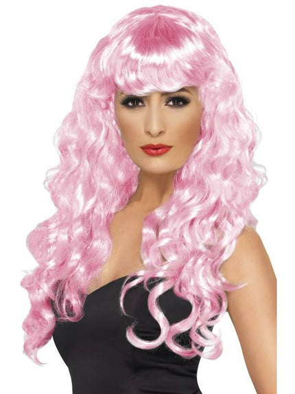 Feestbazaar Pruik Siren lang haar pink