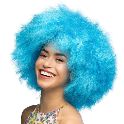 Feestbazaar Pruik Sugar Neonblauw