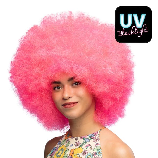 Feestbazaar Pruik Sugar Neonroze UV