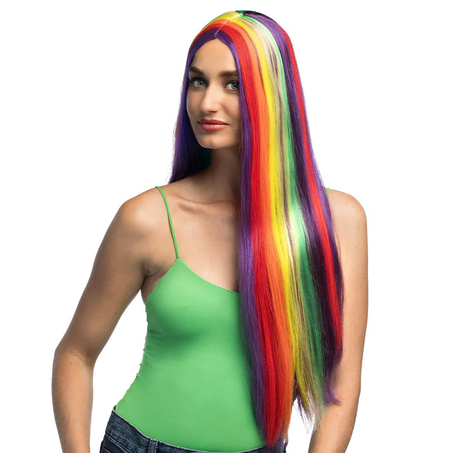 Feestbazaar Pruik Unity Regenboog Lang