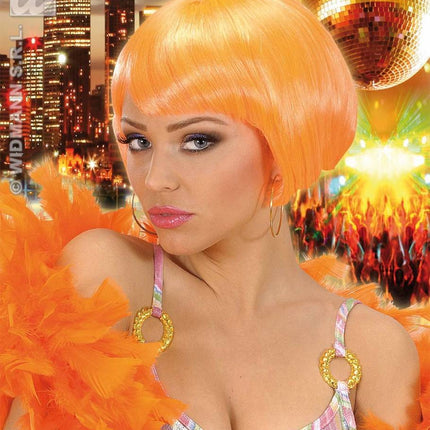 Feestbazaar Pruik Valentina neon oranje