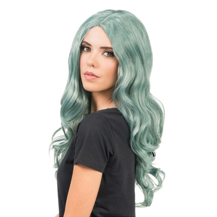 Feestbazaar Pruik Wavy Zee Groen