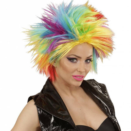 Feestbazaar Punk pruik regenboog