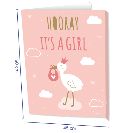 Feestbazaar Raambord 'Hooray Baby Girl' (60x45cm)