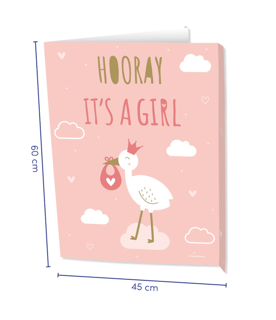 Feestbazaar Raambord 'Hooray Baby Girl' (60x45cm)