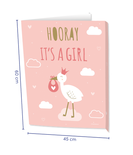 Feestbazaar Raambord 'Hooray Baby Girl' (60x45cm)