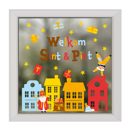 Feestbazaar Raamstickers Sint & Piet Cartoon Vigo