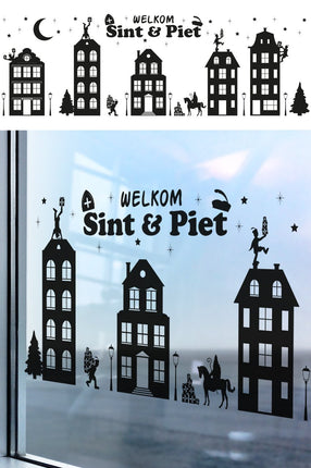 Feestbazaar Raamstickers Welkom Sint en Piet Groot (150x50cm)