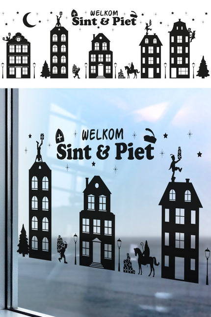 Feestbazaar Raamstickers Welkom Sint en Piet Groot (150x50cm)