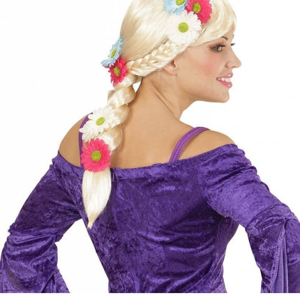 Feestbazaar Rapunzel pruik met bloemen