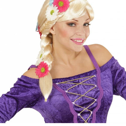 Feestbazaar Rapunzel pruik met bloemen