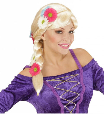 Feestbazaar Rapunzel pruik met bloemen