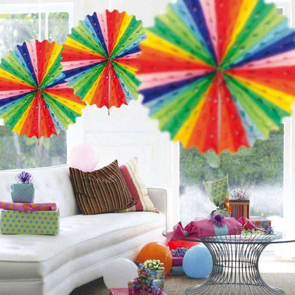 Feestbazaar Regenboog honeycomb waaier 45cm