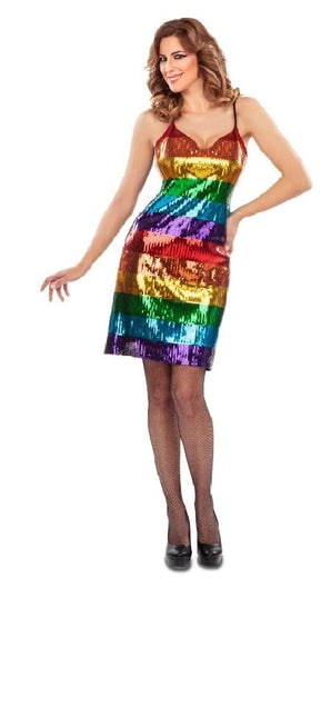 Feestbazaar Regenboog Jurk Met Spaghetti Bandjes
