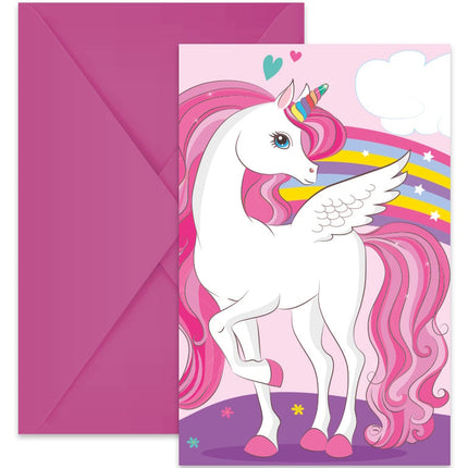 Feestbazaar Regenboog Magic Eenhoorn Uitnodigingen met envelop (6st)