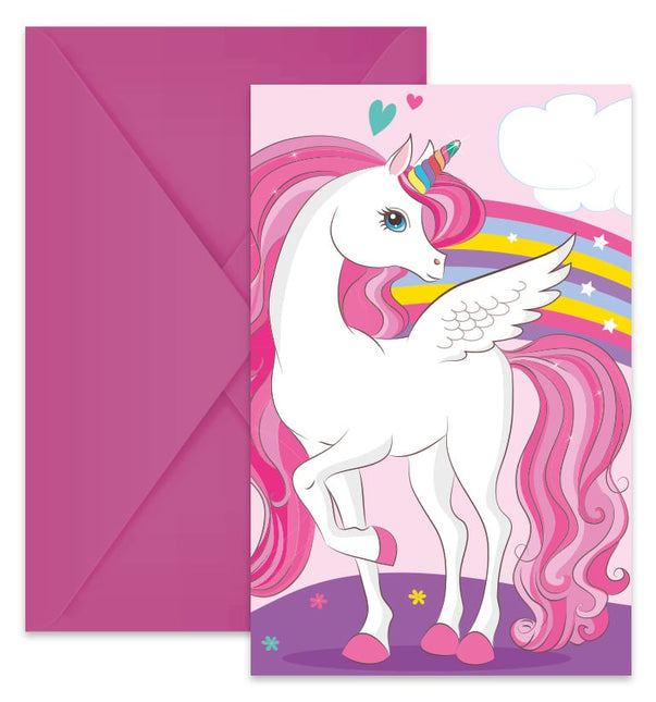 Feestbazaar Regenboog Magic Eenhoorn Uitnodigingen met envelop (6st)