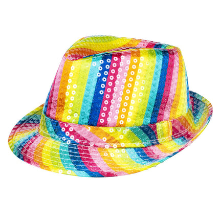 Feestbazaar Regenboog pailletten hoed