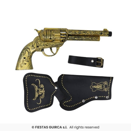 Feestbazaar Revolver Met Holster Goud (29cm)