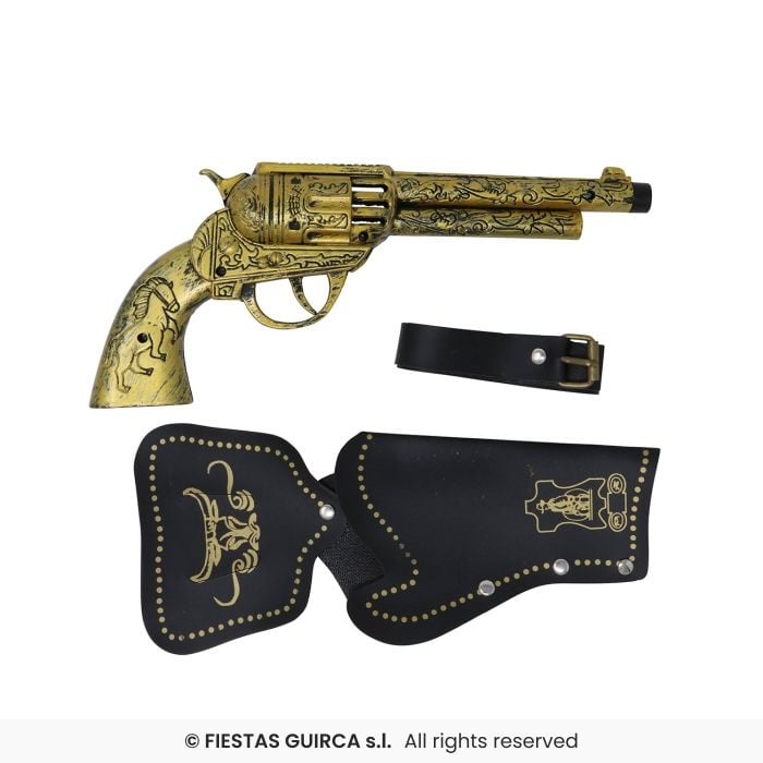 Feestbazaar Revolver Met Holster Goud (29cm)