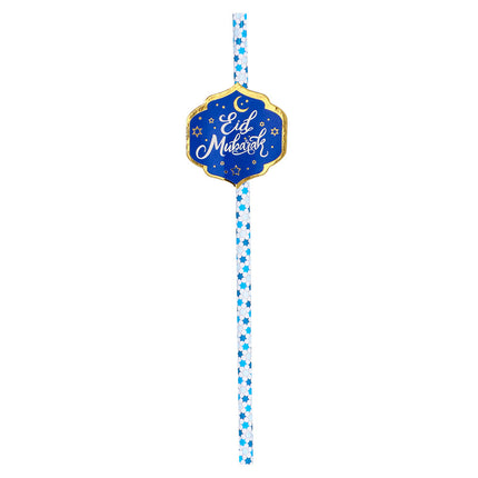 Feestbazaar Rietjes Eid Mubarak Blauw/Goud (6st)
