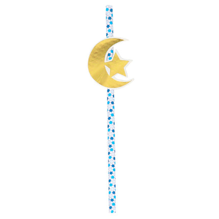 Feestbazaar Rietjes Eid Mubarak Blauw/Goud (6st)