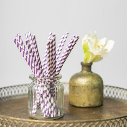Feestbazaar Rietjes Paars/Wit Gestreept (20st)