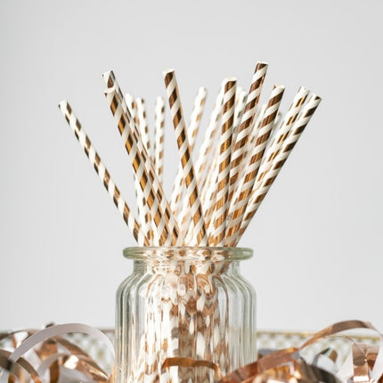Feestbazaar Rietjes Rose/Goud Gestreept (20st)